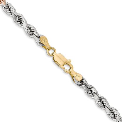 22 Inch 14k Tri-Color 4mm D/C Rope Chain Necklace