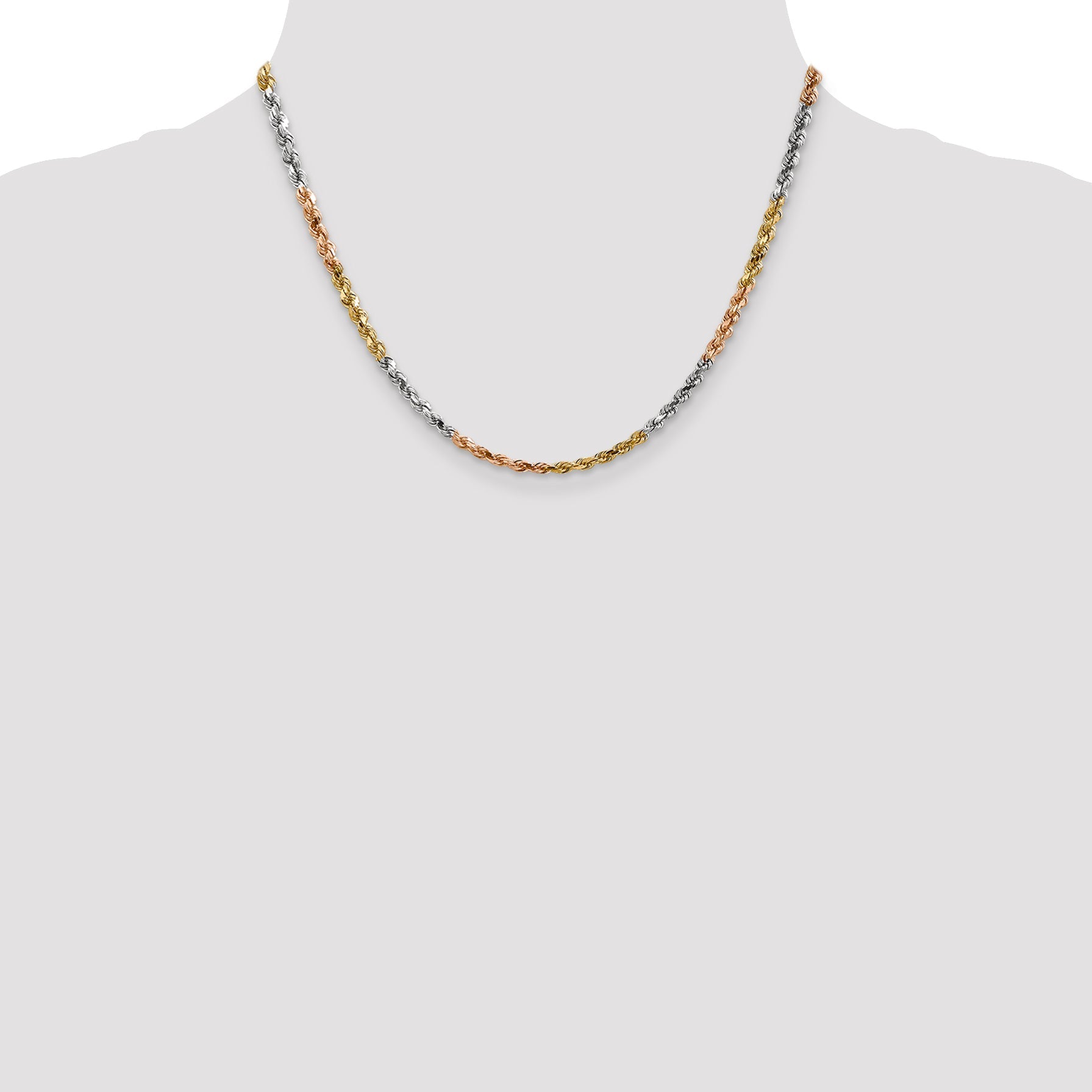 14k Tri-Color Tri-colored 18 inch 4mm Diamond-cut Rope with Lobster Clasp Chain Necklace