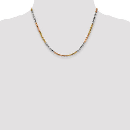 14k Tri-Color Tri-colored 18 inch 4mm Diamond-cut Rope with Lobster Clasp Chain Necklace
