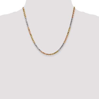 14k Tri-Color Tri-colored 20 inch 4mm Diamond-cut Rope with Lobster Clasp Chain Necklace