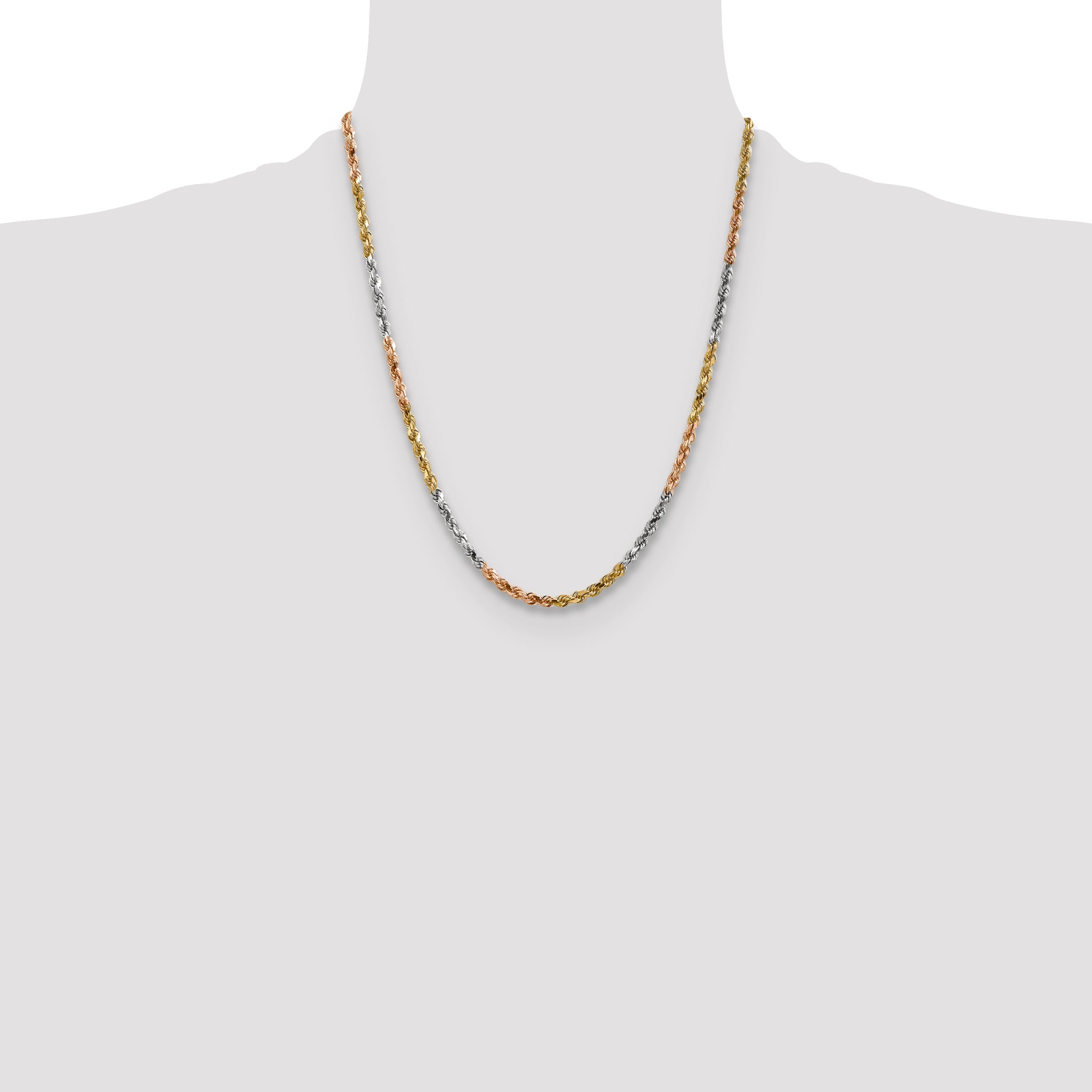 22 Inch 14k Tri-Color 4mm D/C Rope Chain Necklace
