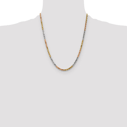22 Inch 14k Tri-Color 4mm D/C Rope Chain Necklace