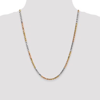 14k Tri-Color Tri-colored 24 inch 4mm Diamond-cut Rope with Lobster Clasp Chain Necklace