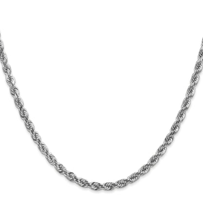 14k White Gold 30 inch 4mm Diamond-cut Rope with Lobster Clasp Chain Necklace
