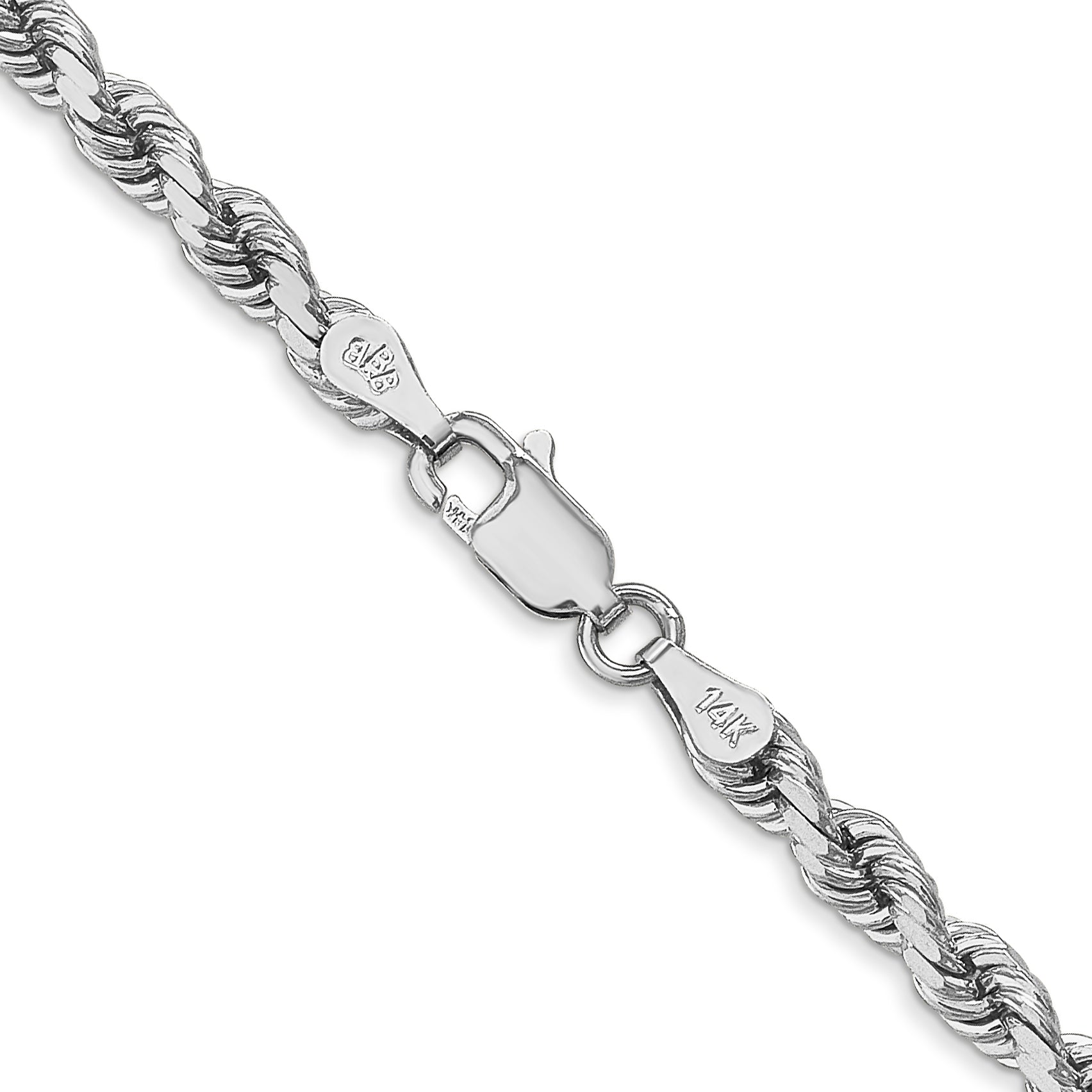 14k White Gold 22 inch 4mm Diamond-cut Rope with Lobster Clasp Chain Necklace