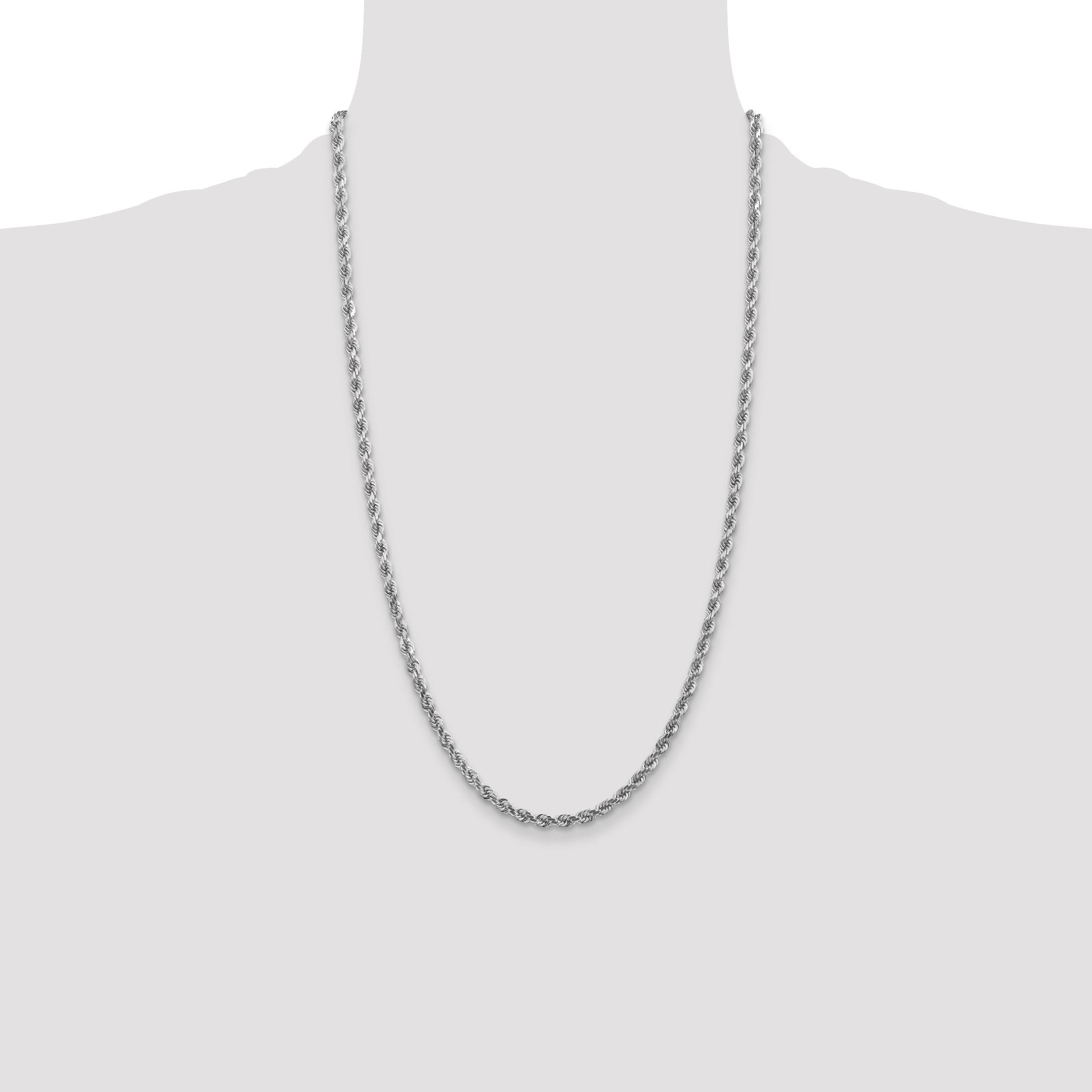 14k White Gold 26 inch 4mm Diamond-cut Rope with Lobster Clasp Chain Necklace