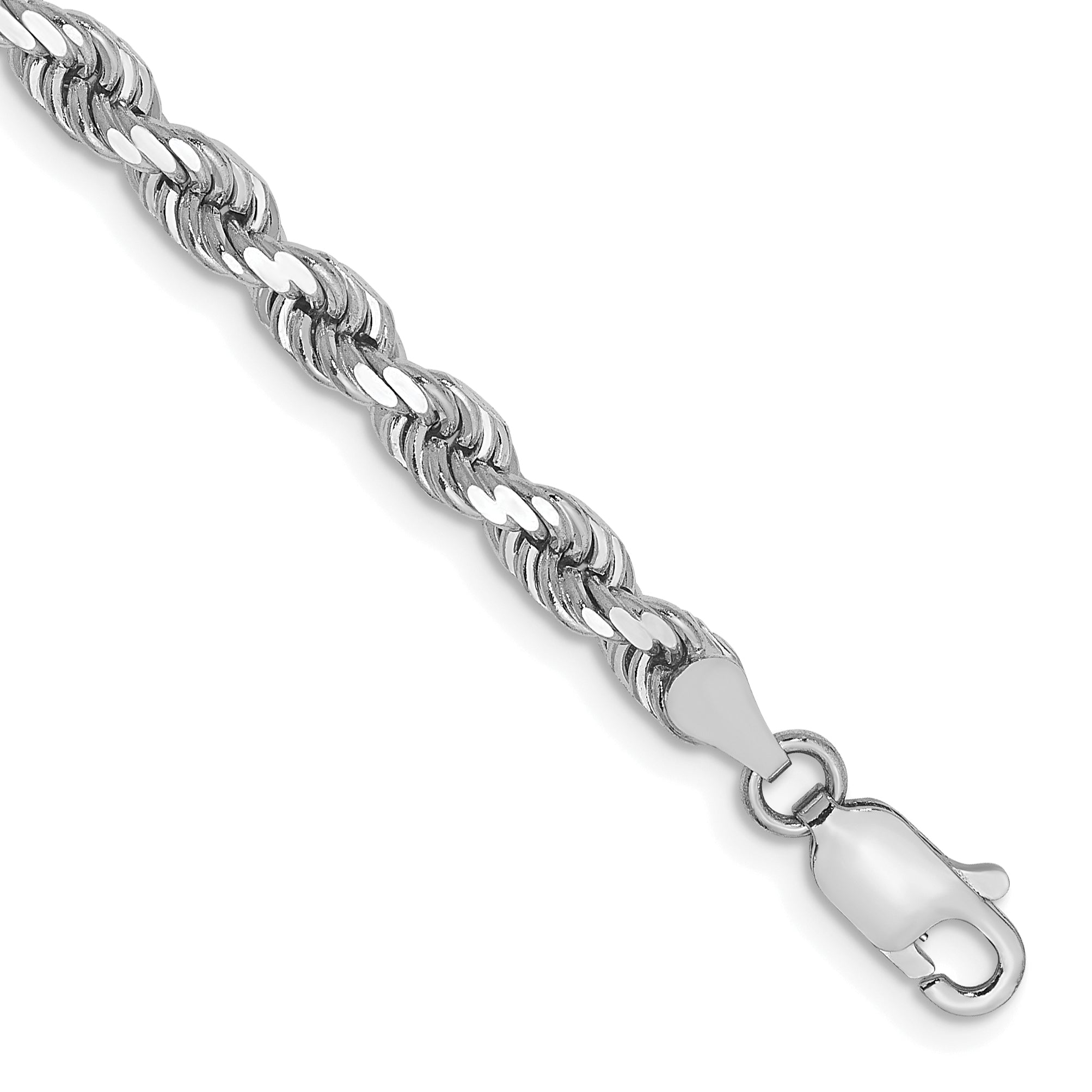 14k White Gold 7 inch 4mm Diamond-cut Rope with Lobster Clasp Chain Bracelet