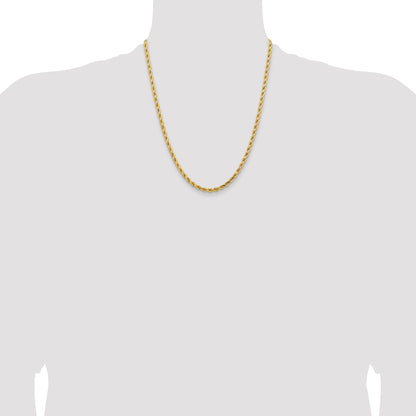 14k Yellow Gold 22 inch 4.25mm Diamond-cut Rope with Lobster Clasp Chain Necklace