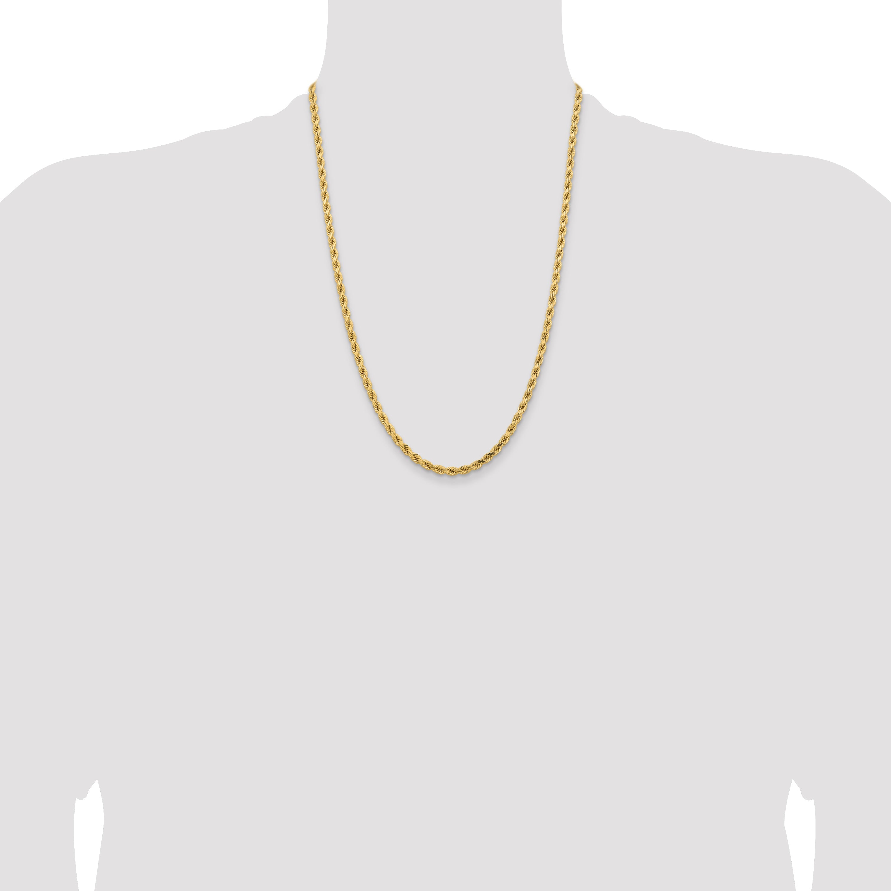 14k Yellow Gold 24 inch 4.25mm Diamond-cut Rope with Lobster Clasp Chain Necklace