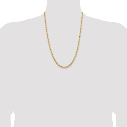 14k Yellow Gold 24 inch 4.25mm Diamond-cut Rope with Lobster Clasp Chain Necklace