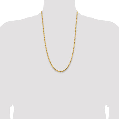 14k Yellow Gold 26 inch 4.25mm Diamond-cut Rope with Lobster Clasp Chain Necklace