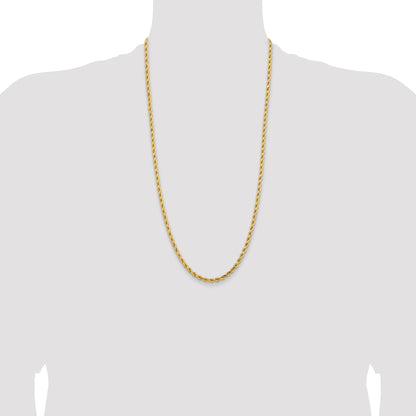 14k Yellow Gold 28 inch 4.25mm Diamond-cut Rope with Lobster Clasp Chain Necklace