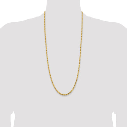 14k Yellow Gold 30 inch 4.25mm Diamond-cut Rope with Lobster Clasp Chain Necklace