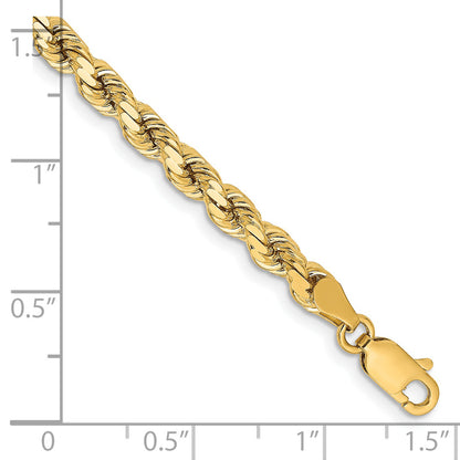 14k Yellow Gold 9 inch 4.25mm Diamond-cut Rope with Lobster Clasp Chain Bracelet
