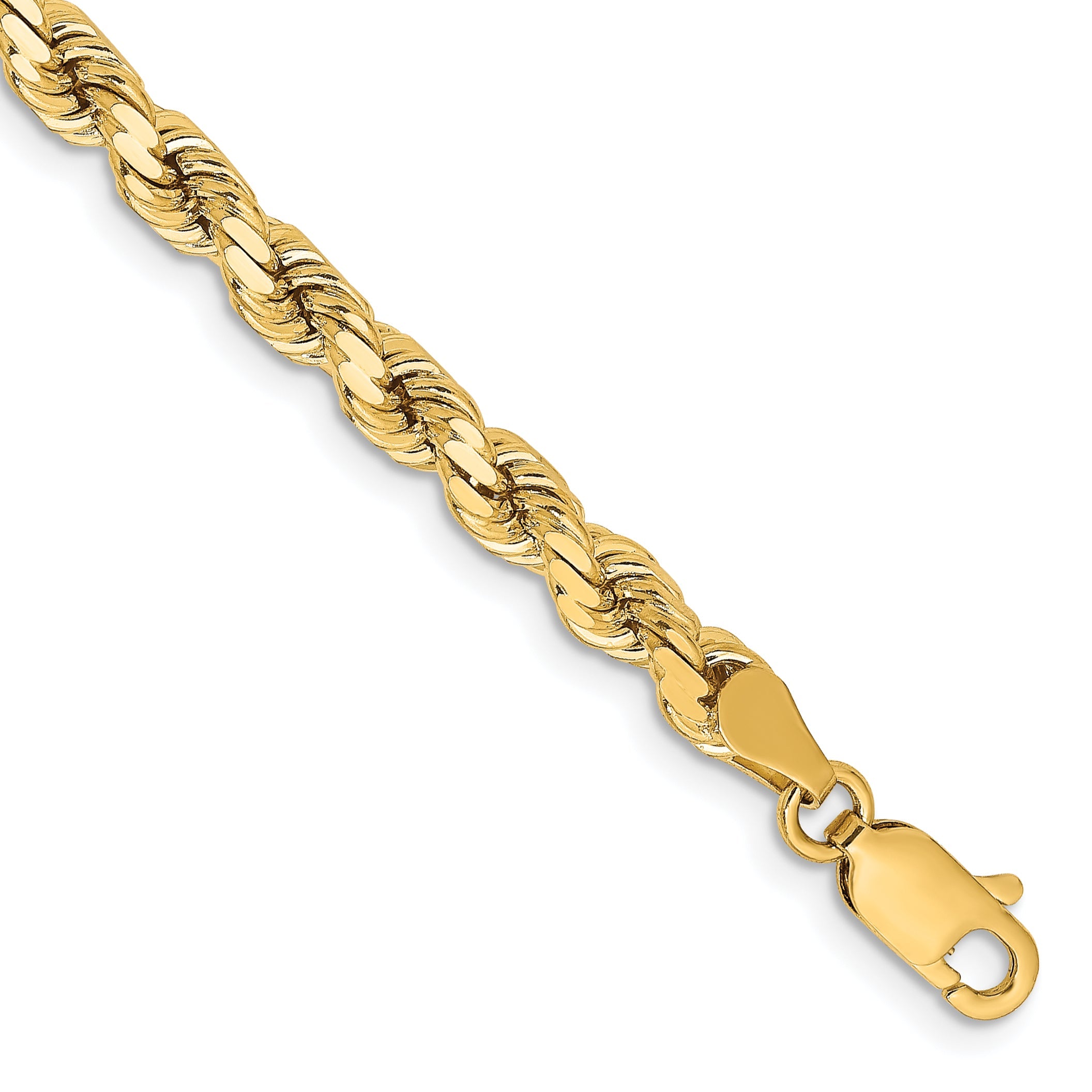 14k Yellow Gold 9 inch 4.25mm Diamond-cut Rope with Lobster Clasp Chain Bracelet