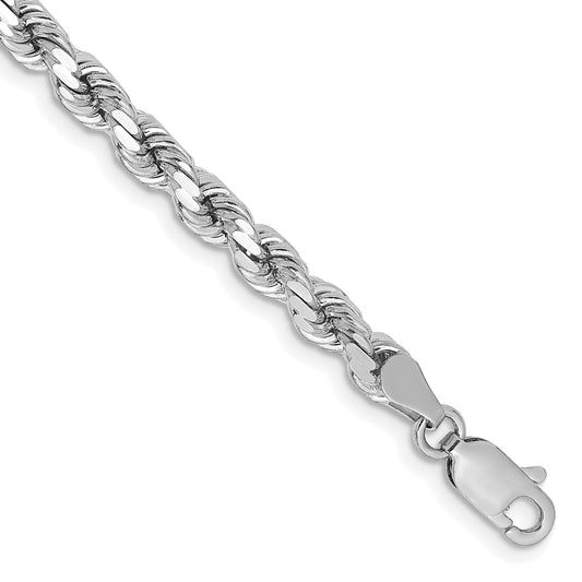 14k White Gold 8 inch 4.25mm Diamond-cut Rope with Lobster Clasp Chain Bracelet