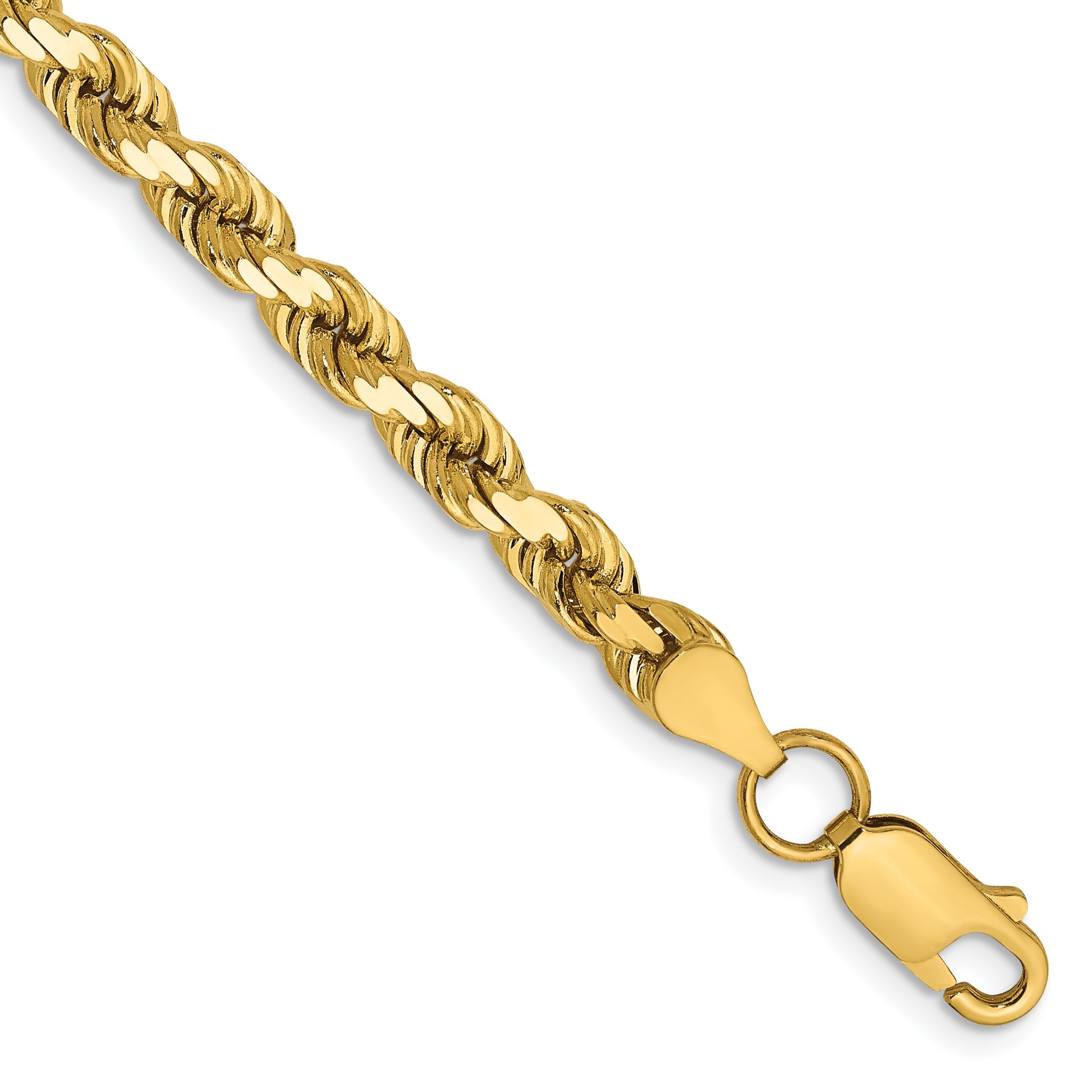 14k Yellow Gold 9 inch 4.5mm Diamond-cut Rope with Lobster Clasp Chain Bracelet
