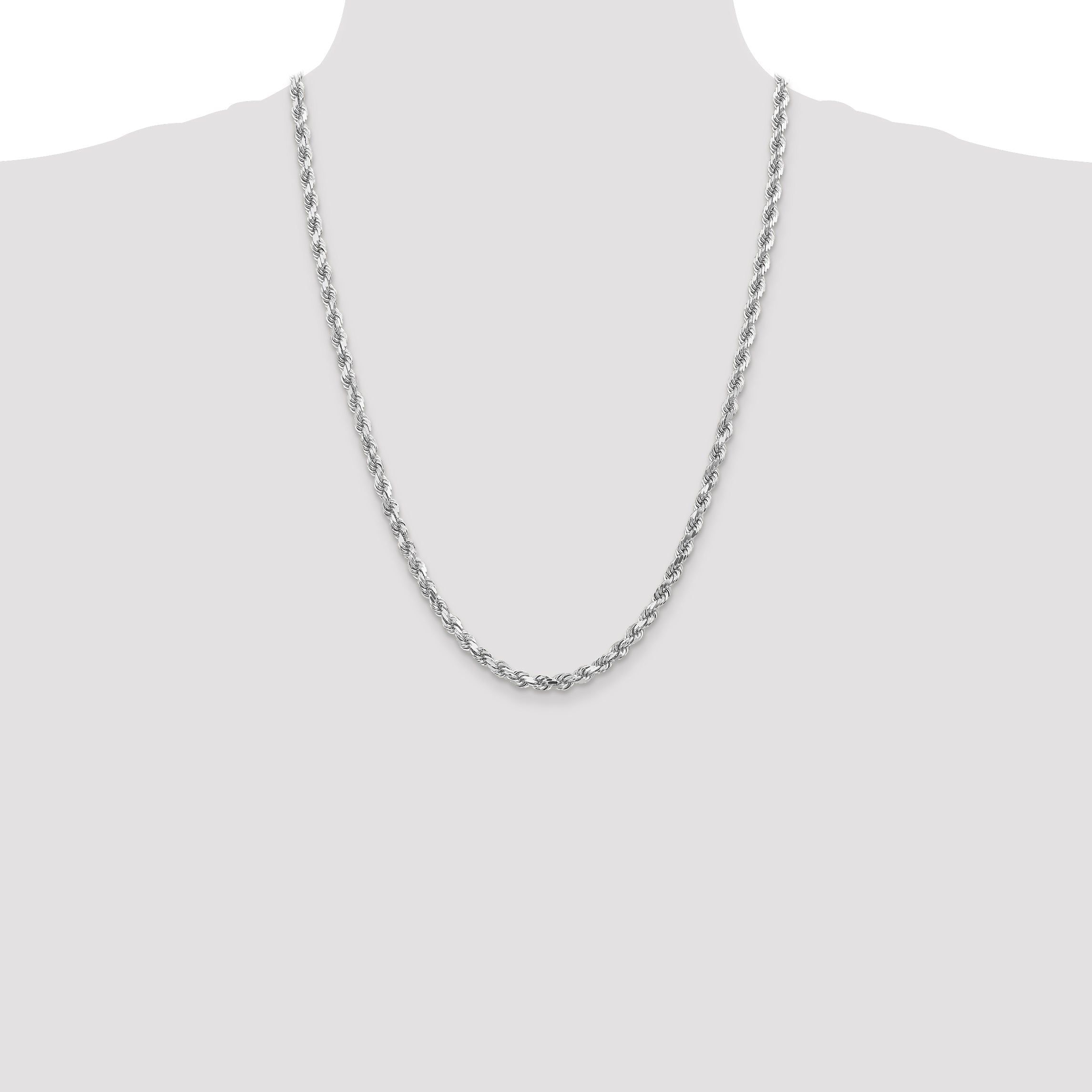 14k White Gold 24 inch 4.5mm Diamond-cut Rope with Lobster Clasp Chain Necklace