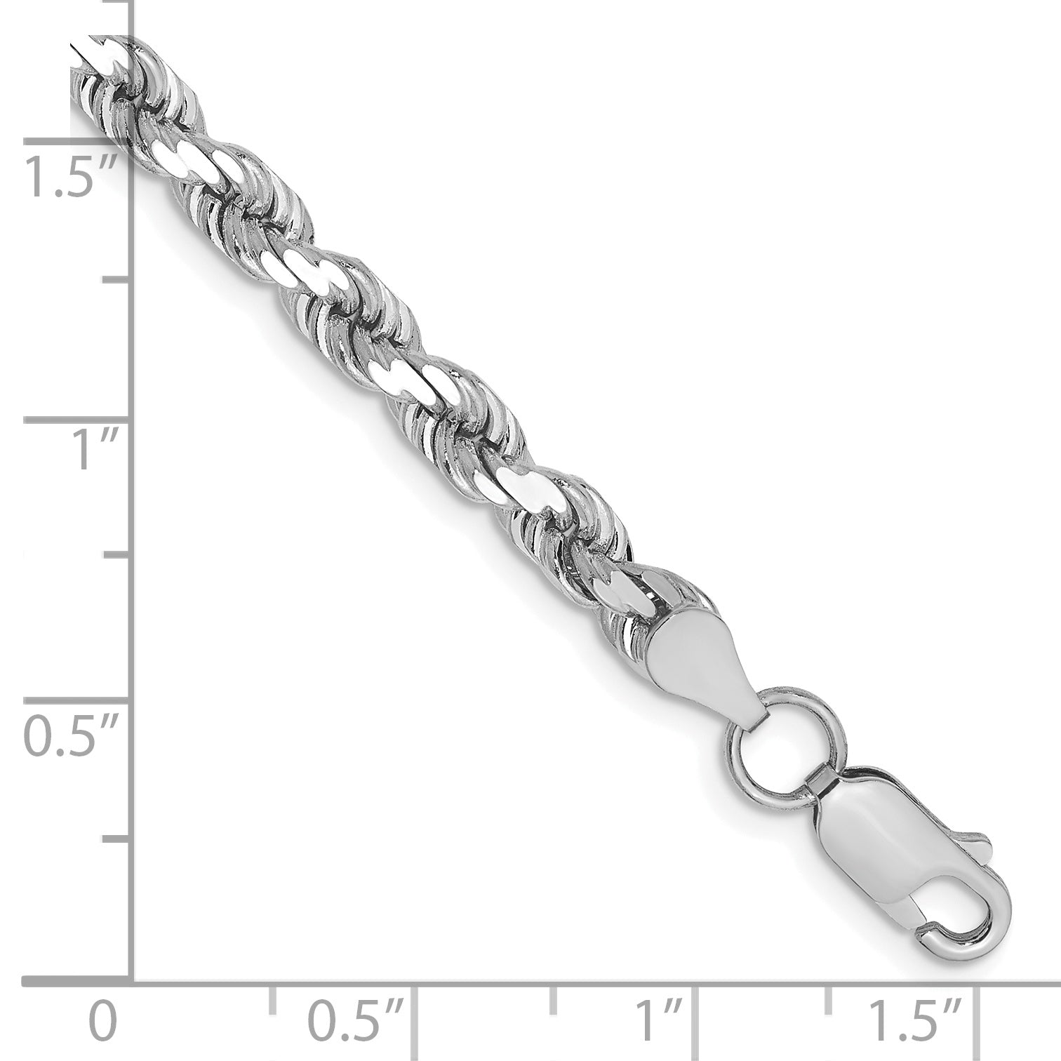 14k White Gold 8 inch 4.5mm Diamond-cut Rope with Lobster Clasp Chain Bracelet