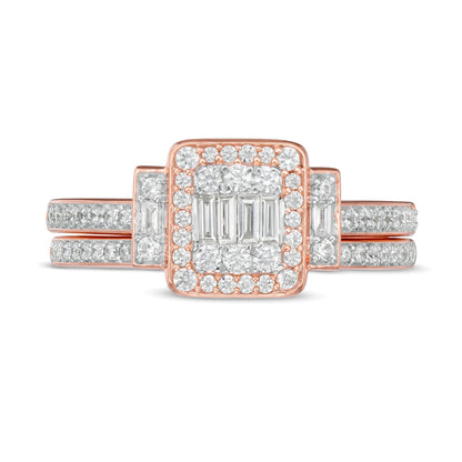 0.5 CT. TW Composite Diamond Frame Collar Bridal Set in 10K Rose Gold
