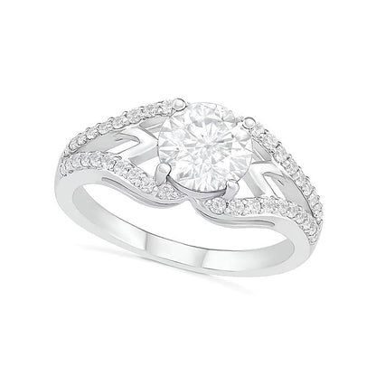 7.0mm White Lab-Created Sapphire Geometric Pointed Split Shank Bridal Set in Sterling Silver