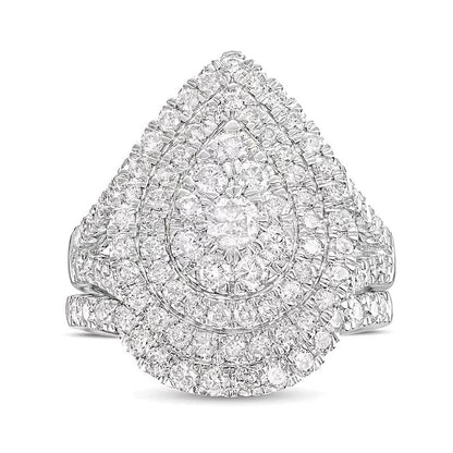 2.0 CT. TW Pear-Shaped Multi-Diamond Double Frame Split Shank Bridal Set in 14K White Gold