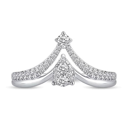 0.38 CT. TW Pear Multi-Diamond Split Shank Chevron Ring in 14K White Gold