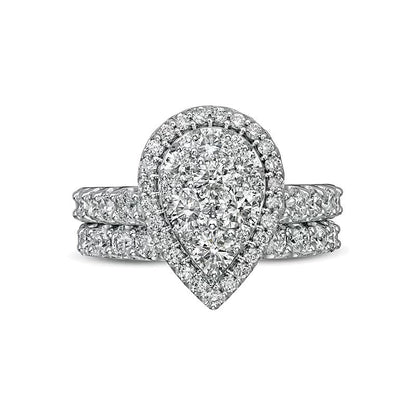 2.0 CT. TW Pear-Shaped Multi-Diamond Frame Bridal Set in 14K White Gold