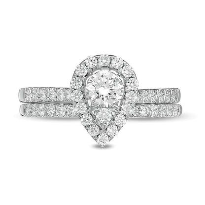 1.0 CT. TW Pear-Shaped Multi-Diamond Frame Bridal Set in 10K White Gold