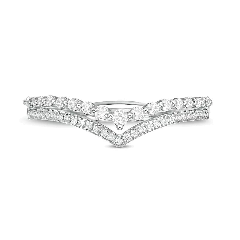 0.25 CT. TW Diamond Double Chevron Anniversary Band in 10K White Gold