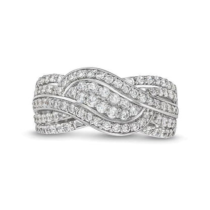 0.75 CT. TW Diamond Double Row Wave Bypass Ring in 10K White Gold