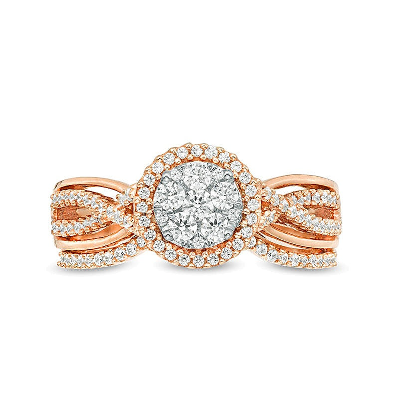 0.38 CT. TW Composite Diamond Crossover Shank Bridal Set in 10K Rose Gold