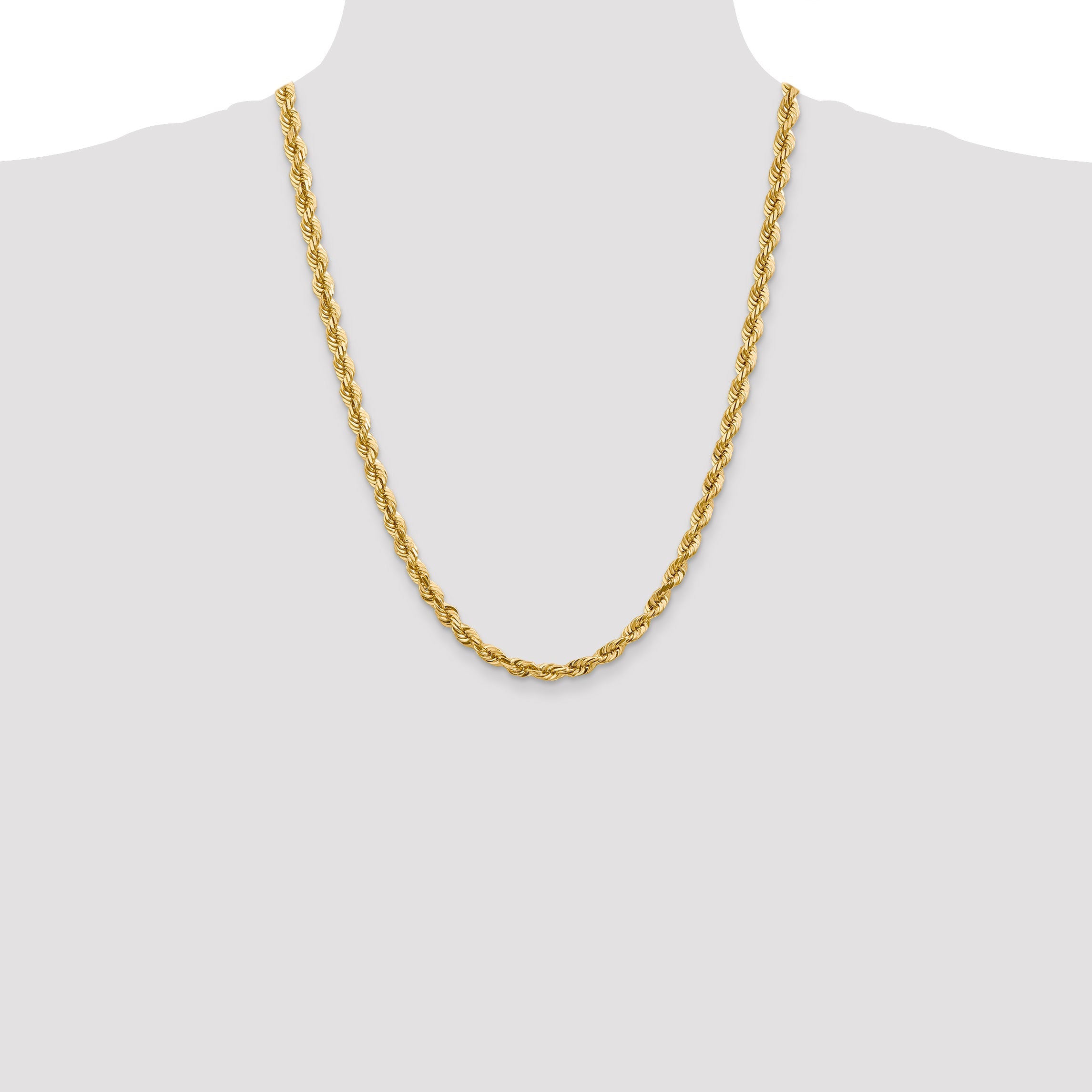 14k Yellow Gold 24 inch 5.5mm Diamond-cut Rope with Lobster Clasp Chain Necklace