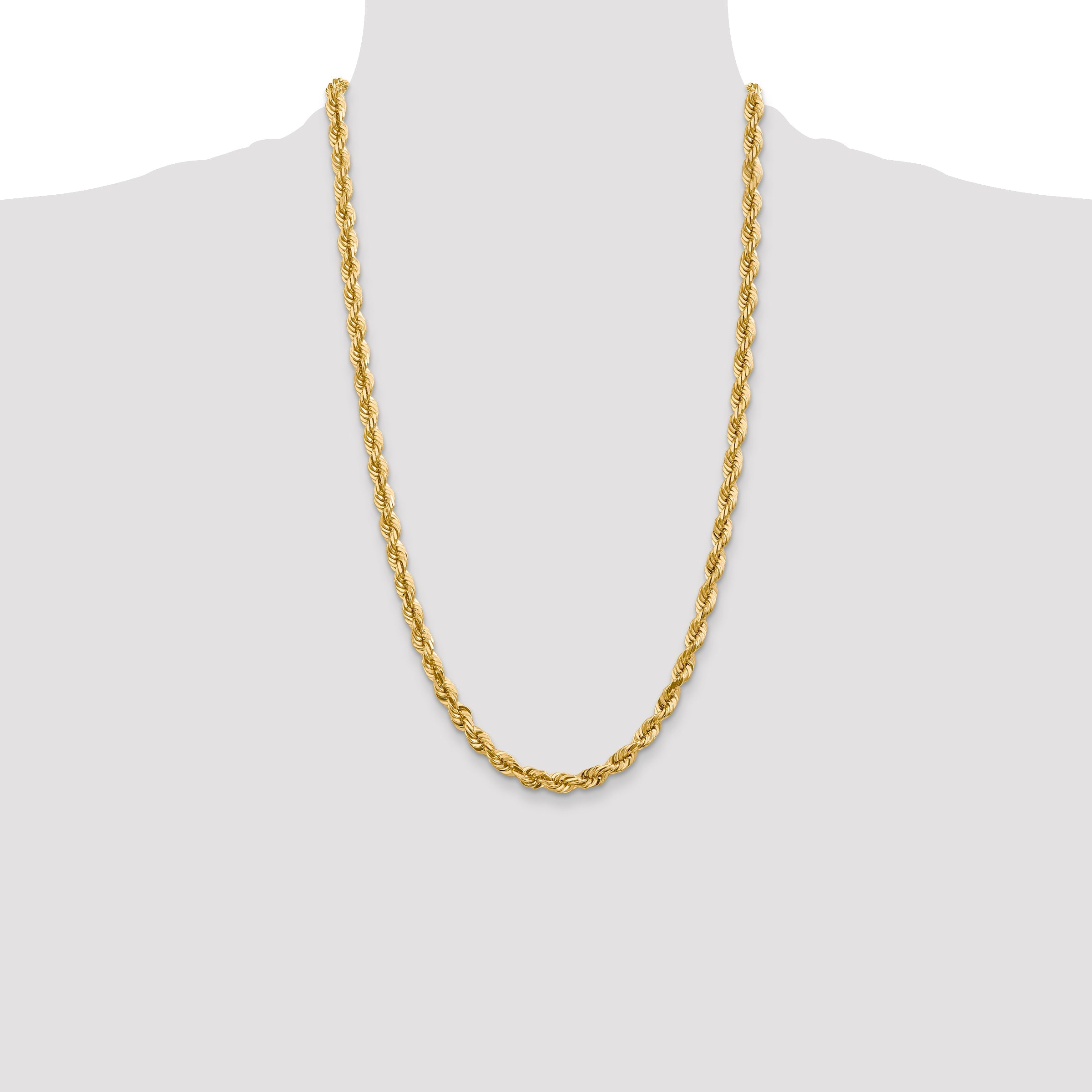 14k Yellow Gold 26 inch 5.5mm Diamond-cut Rope with Lobster Clasp Chain Necklace