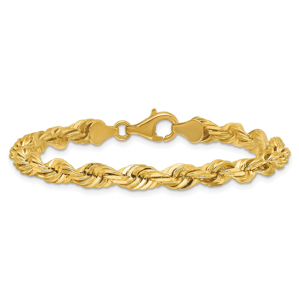 14k Yellow Gold 7 inch 5.5mm Diamond-cut Rope with Lobster Clasp Chain Bracelet