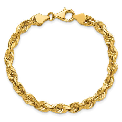 14k Yellow Gold 7 inch 5.5mm Diamond-cut Rope with Lobster Clasp Chain Bracelet