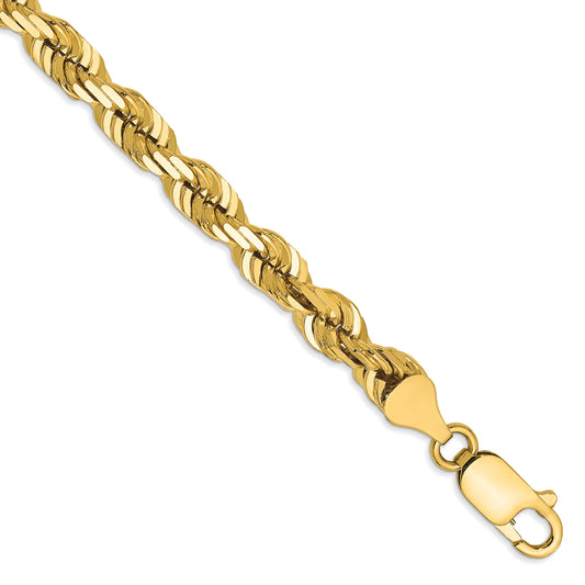 14k Yellow Gold 8 inch 5.5mm Diamond-cut Rope with Lobster Clasp Chain Bracelet