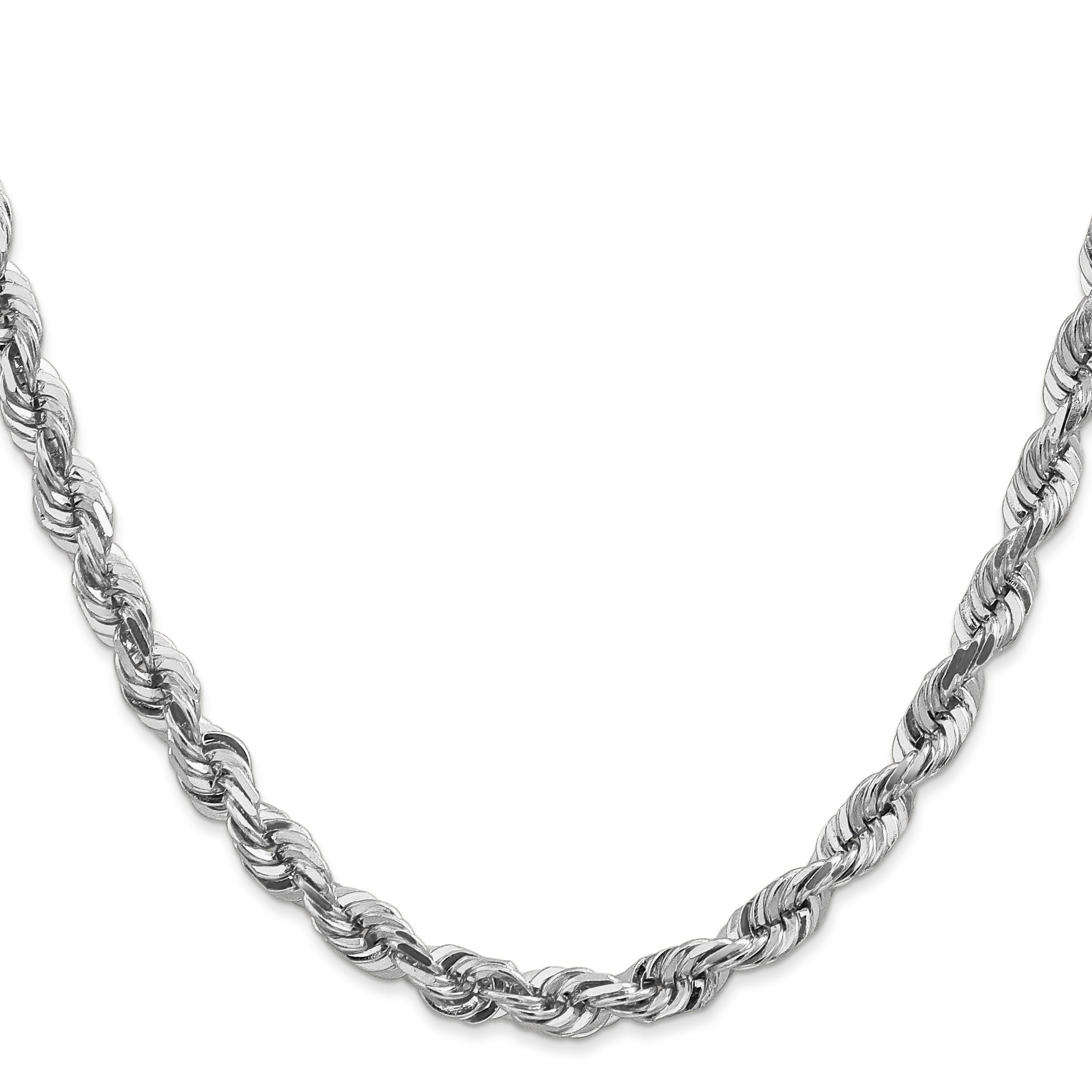 14k White Gold 26 inch 5.5mm Diamond-cut Rope with Lobster Clasp Chain Necklace
