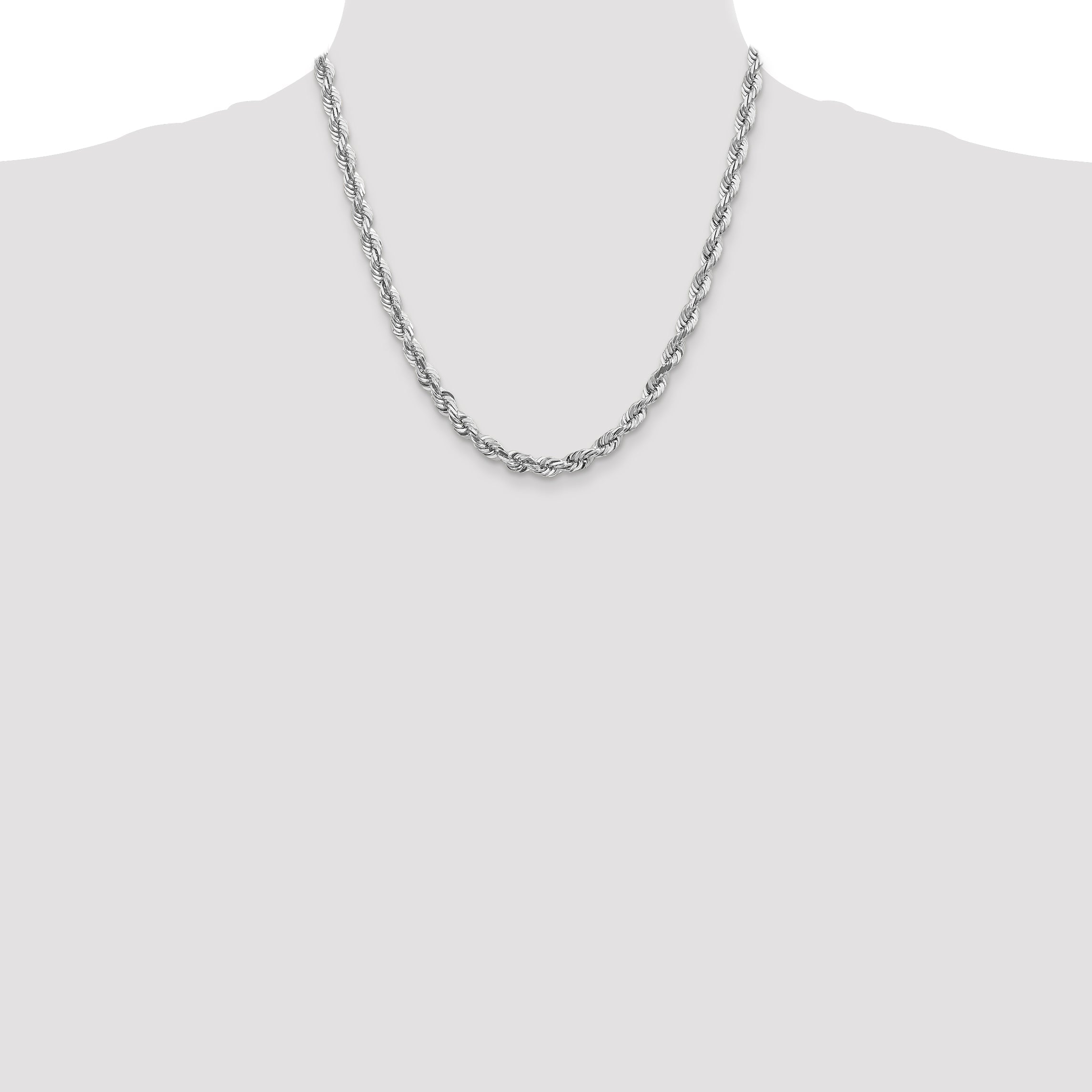 14k White Gold 20 inch 5.5mm Diamond-cut Rope with Lobster Clasp Chain Necklace