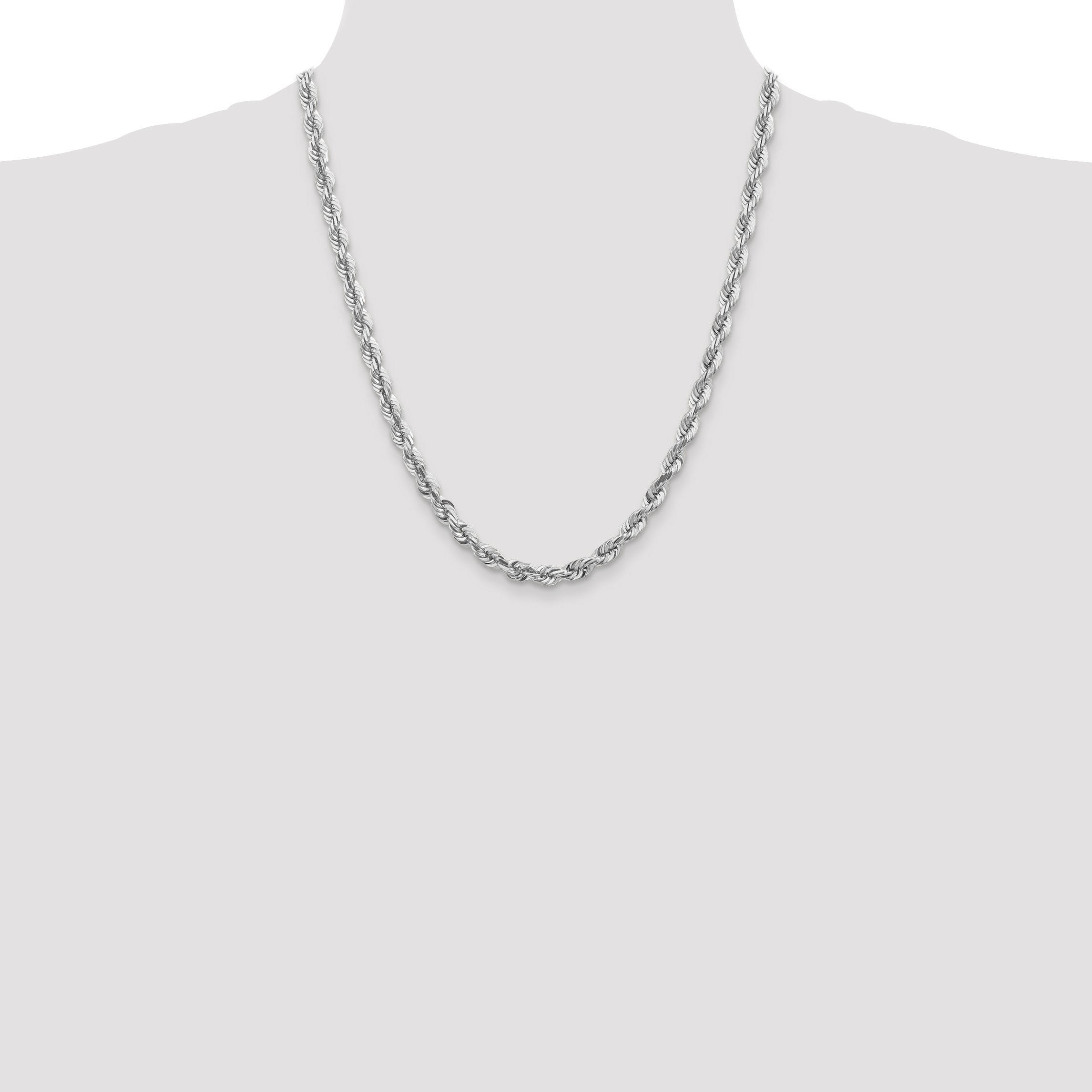 14k White Gold 22 inch 5.5mm Diamond-cut Rope with Lobster Clasp Chain Necklace
