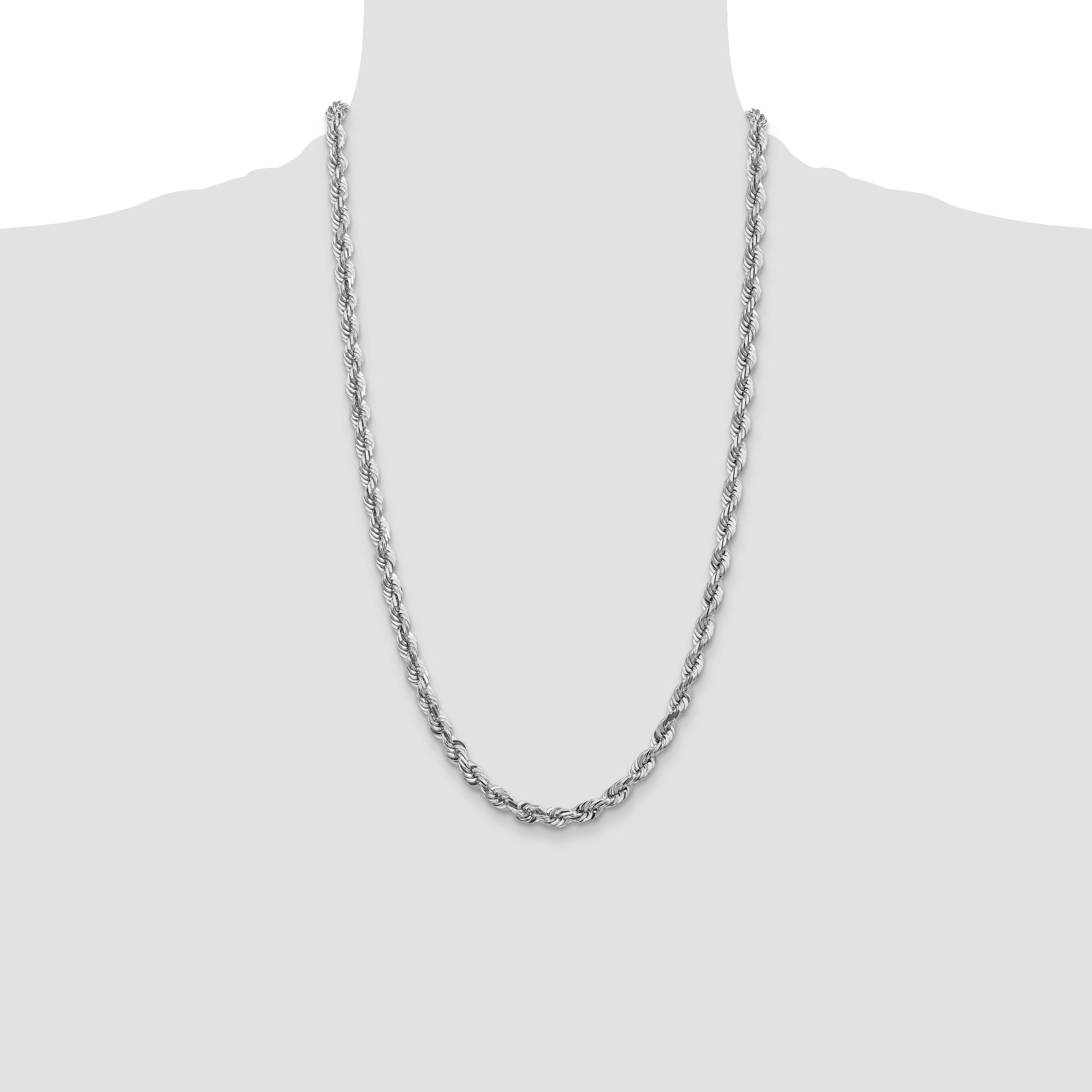 14k White Gold 26 inch 5.5mm Diamond-cut Rope with Lobster Clasp Chain Necklace