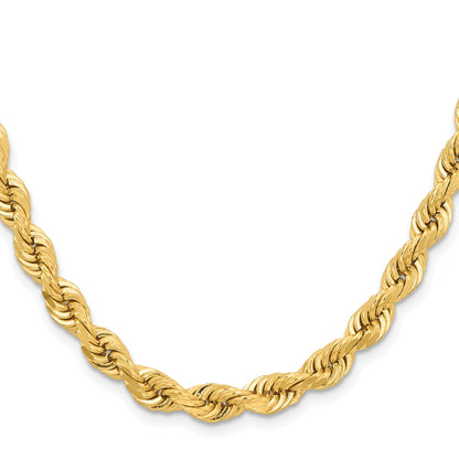 14k Yellow Gold 26 inch 6.5mm Diamond-cut Rope with Fancy Lobster Clasp Chain Necklace