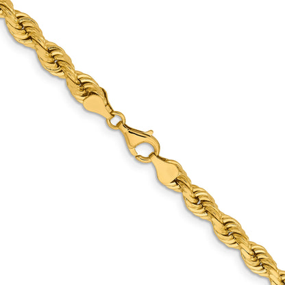 14k Yellow Gold 22 inch 6.5mm Diamond-cut Rope with Fancy Lobster Clasp Chain Necklace