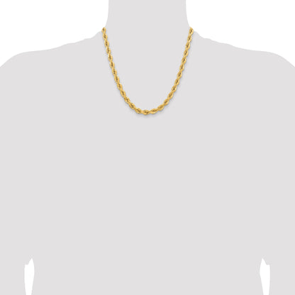 14k Yellow Gold 20 inch 6.5mm Diamond-cut Rope with Fancy Lobster Clasp Chain Necklace