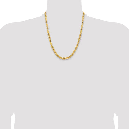 14k Yellow Gold 22 inch 6.5mm Diamond-cut Rope with Fancy Lobster Clasp Chain Necklace