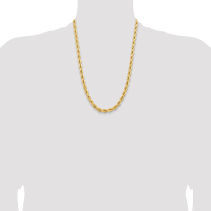 14k Yellow Gold 24 inch 6.5mm Diamond-cut Rope with Fancy Lobster Clasp Chain Necklace