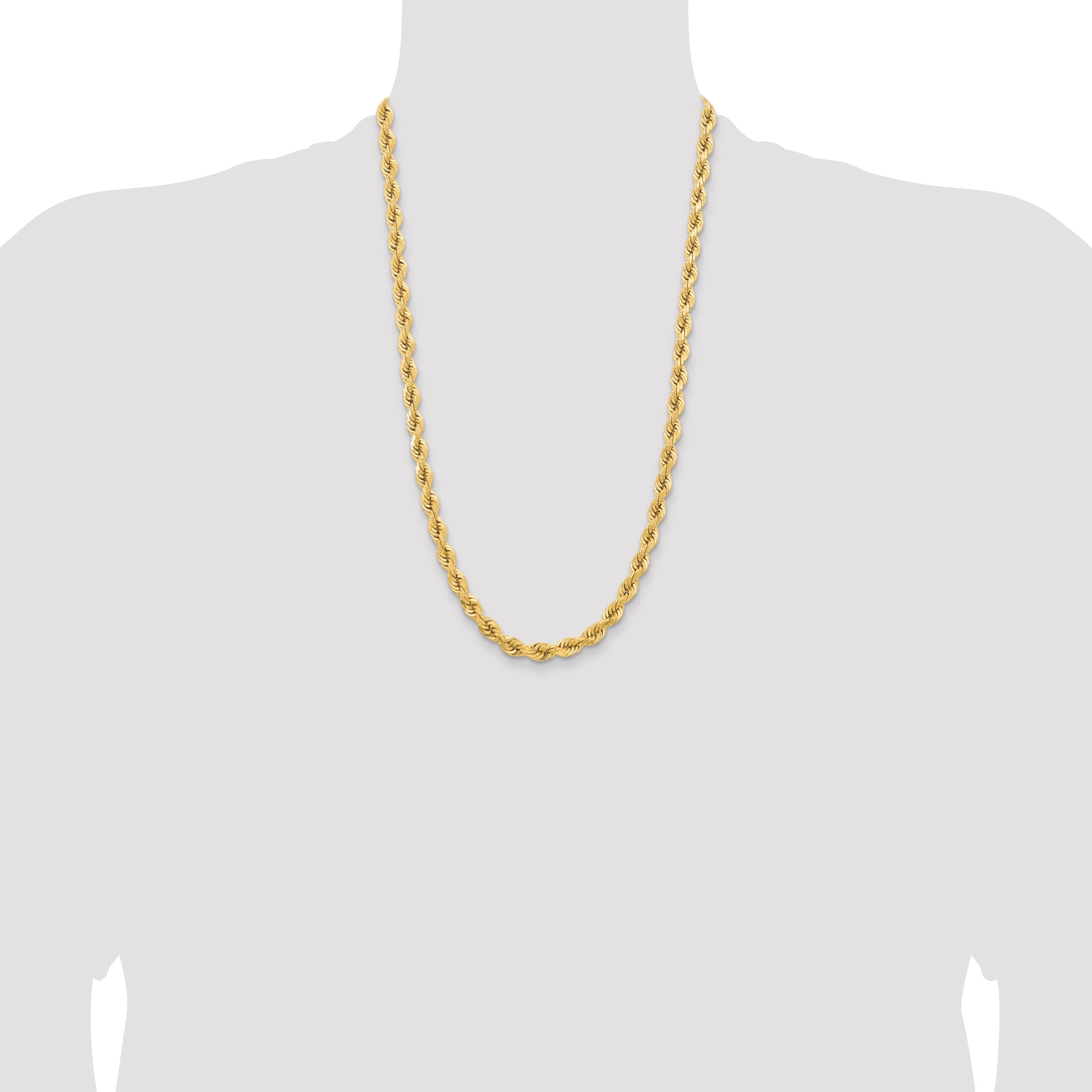 14k Yellow Gold 26 inch 6.5mm Diamond-cut Rope with Fancy Lobster Clasp Chain Necklace