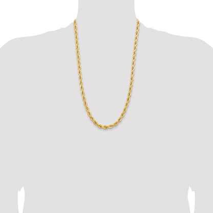 14k Yellow Gold 26 inch 6.5mm Diamond-cut Rope with Fancy Lobster Clasp Chain Necklace