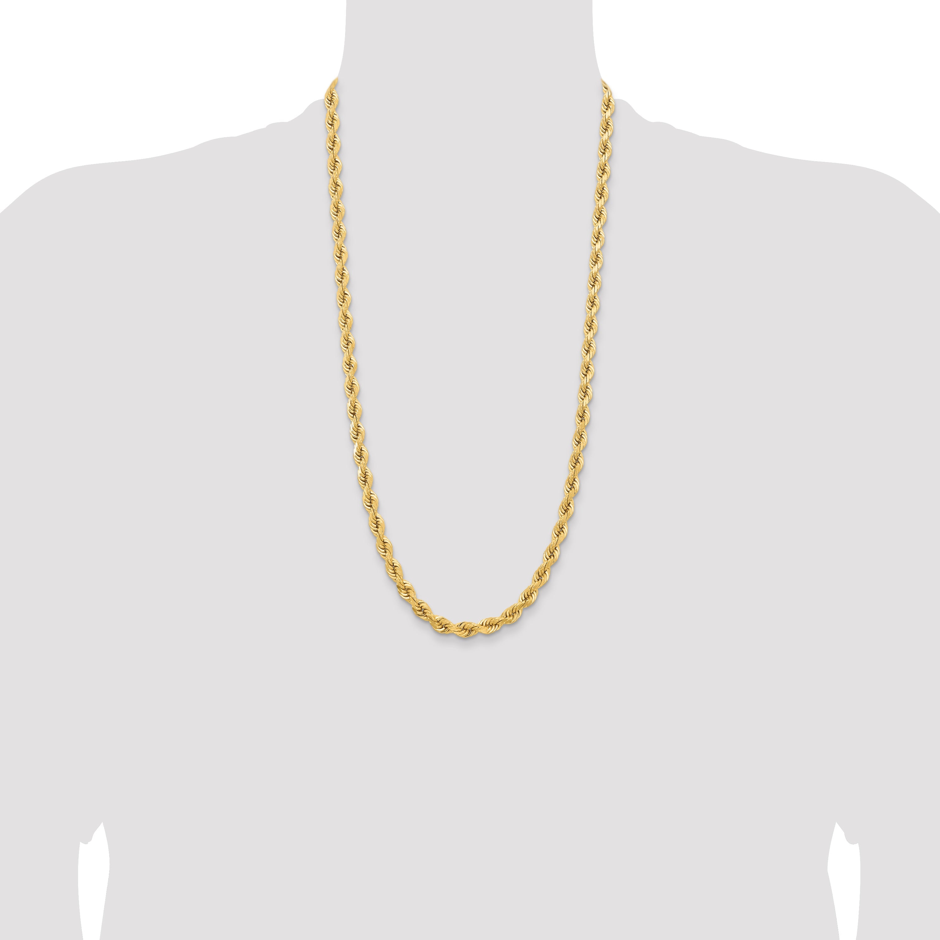 14k Yellow Gold 28 inch 6.5mm Diamond-cut Rope with Fancy Lobster Clasp Chain Necklace