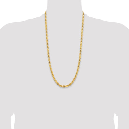 14k Yellow Gold 28 inch 6.5mm Diamond-cut Rope with Fancy Lobster Clasp Chain Necklace
